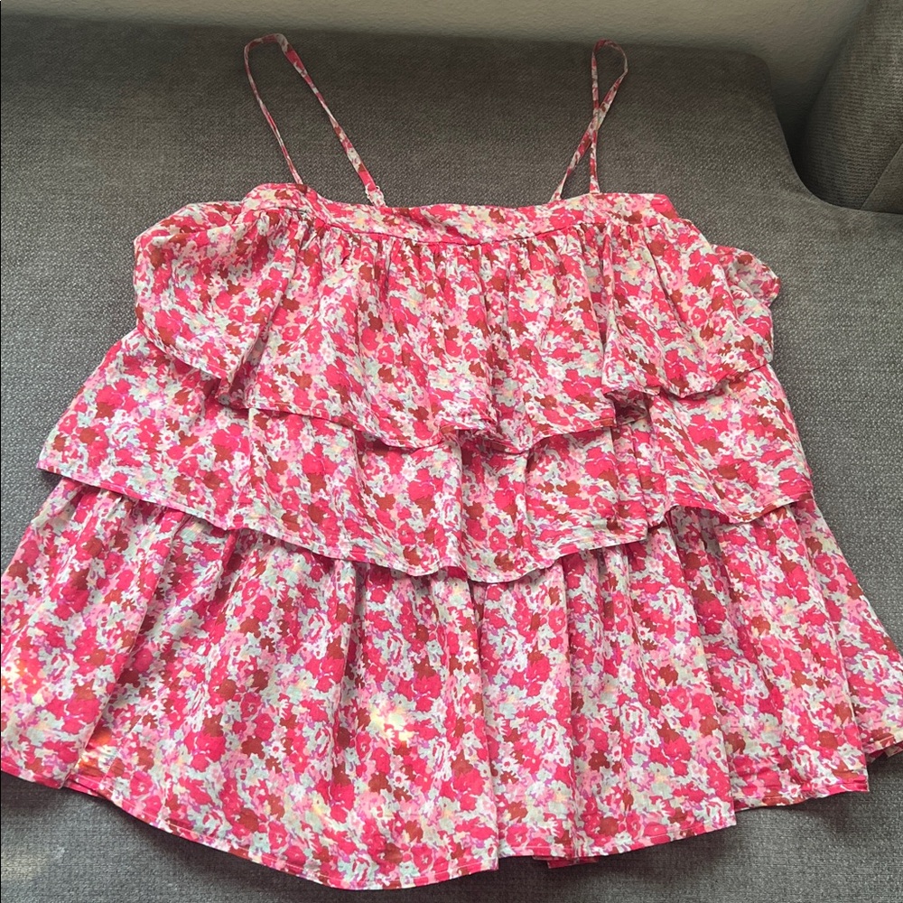 Free People Pink Floral Ruffle Blouse